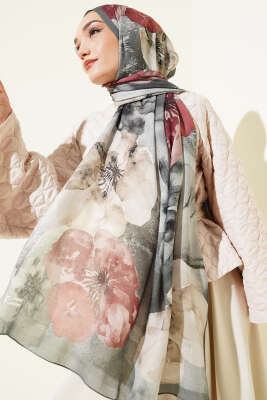 Flowers Desen Rami Şal Gri - Başörtüsü