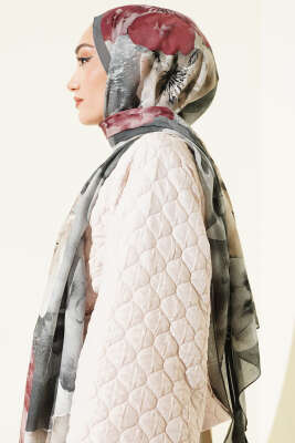 Flowers Desen Rami Şal Gri - Başörtüsü