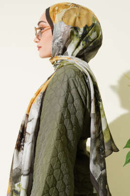 Flowers Desen Rami Şal Haki - Başörtüsü