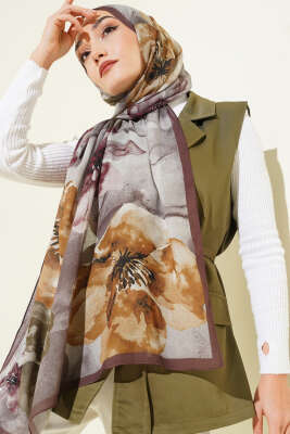 Flowers Desen Rami Şal Kestane - VERTU (NYD TEKSTİL)