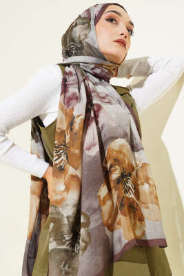 Flowers Desen Rami Şal Kestane - Başörtüsü