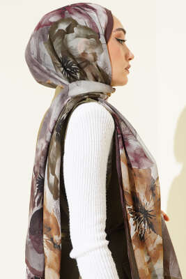 Flowers Desen Rami Şal Kestane - Başörtüsü