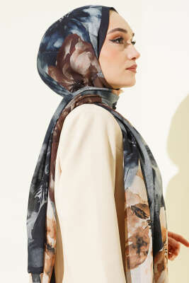 Flowers Desen Rami Şal Lacivert - Başörtüsü