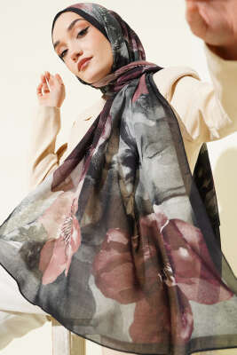 Flowers Desen Rami Şal Siyah