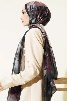 Flowers Desen Rami Şal Siyah - Başörtüsü