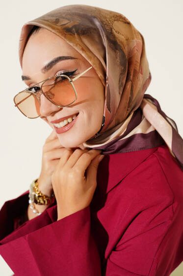 Flowers Desen Soft Eşarp Acı Kahve - Başörtüsü