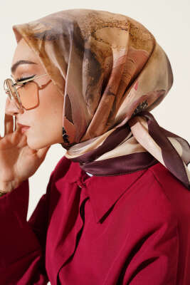 Flowers Desen Soft Eşarp Acı Kahve - Başörtüsü