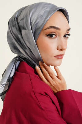 Flowers Desen Soft Eşarp Antrasit 