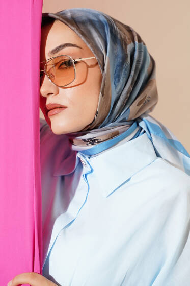 Flowers Desen Soft Eşarp Bebe Mavi - Başörtüsü