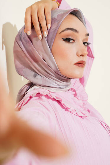 Flowers Desen Soft Eşarp Bej - Başörtüsü