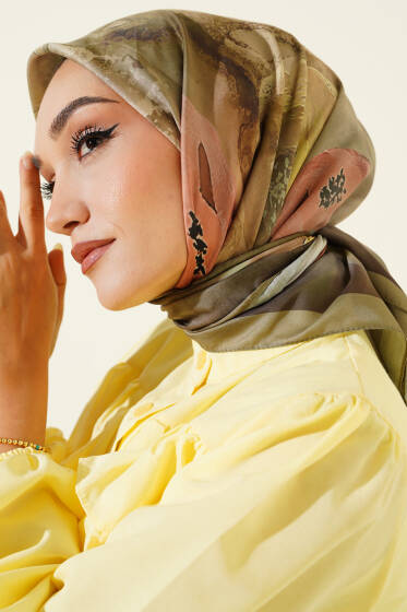 Flowers Desen Soft Eşarp Haki - Başörtüsü