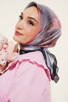 Flowers Desen Soft Eşarp Siyah - Başörtüsü