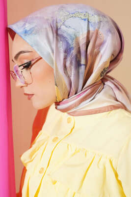 Flowers Desen Soft Eşarp Soft Kahve - Başörtüsü