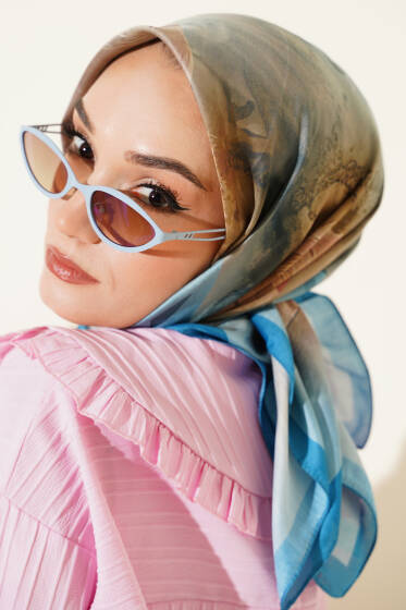 Flowers Desen Soft Eşarp Soft Mavi - Başörtüsü