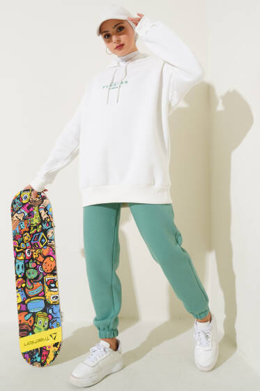 Forever Baskılı Üç İplik İkili Takım Çağla Yeşili - İkili Takım