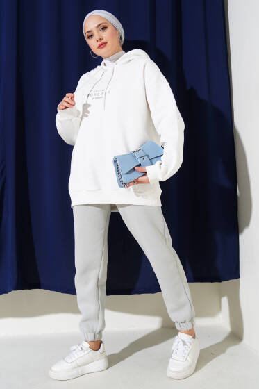 Forever Baskılı Üç İplik İkili Takım Gri - İkili Takım