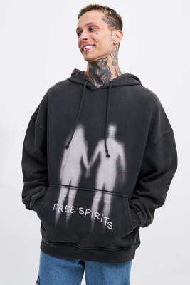 Free Sprit Baskılı Oversize Erkek Sweatshirt Antrasit - MACINIST