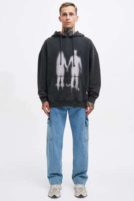 Free Sprit Baskılı Oversize Erkek Sweatshirt Antrasit - Erkek Sweatshirt