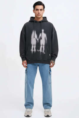 Free Sprit Baskılı Oversize Erkek Sweatshirt Antrasit - Erkek Sweatshirt