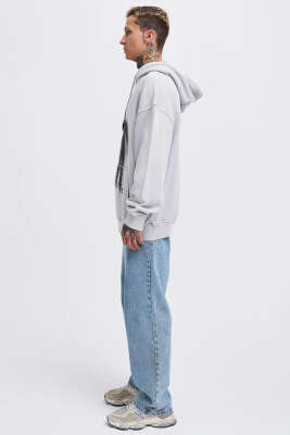 Free Sprit Baskılı Oversize Erkek Sweatshirt Gri - Erkek Sweatshirt