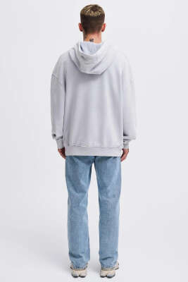 Free Sprit Baskılı Oversize Erkek Sweatshirt Gri - Erkek Sweatshirt