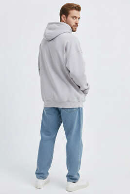 Free Sprit Baskılı Oversize Erkek Sweatshirt Gri - Erkek Sweatshirt