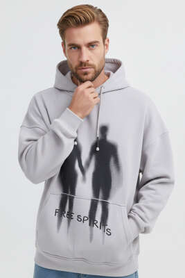 Free Sprit Baskılı Oversize Erkek Sweatshirt Gri 