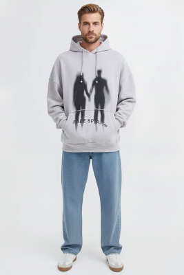 Free Sprit Baskılı Oversize Erkek Sweatshirt Gri - Erkek Sweatshirt