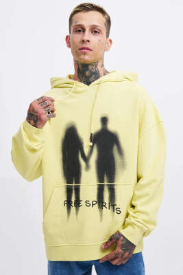 Free Sprit Baskılı Oversize Erkek Sweatshirt Sarı - MACINIST