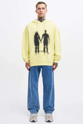 Free Sprit Baskılı Oversize Erkek Sweatshirt Sarı - Erkek Sweatshirt