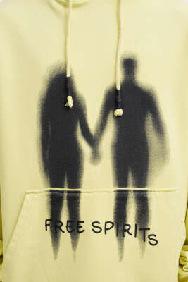 Free Sprit Baskılı Oversize Erkek Sweatshirt Sarı - Erkek Sweatshirt