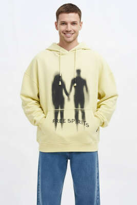 Free Sprit Baskılı Oversize Erkek Sweatshirt Sarı - MACINIST