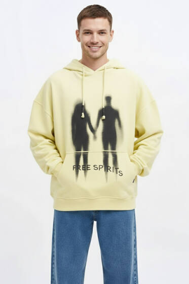 Free Sprit Baskılı Oversize Erkek Sweatshirt Sarı - Erkek Sweatshirt