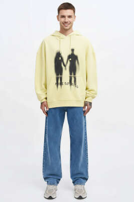 Free Sprit Baskılı Oversize Erkek Sweatshirt Sarı - Erkek Sweatshirt