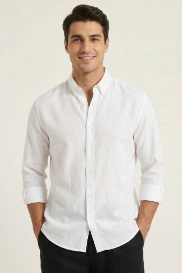 Fresh Keten Erkek Gömlek Beyaz - Erkek Gömlek