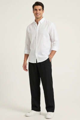 Fresh Keten Erkek Gömlek Beyaz - Erkek Gömlek