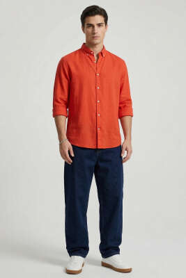 Fresh Keten Erkek Gömlek Kırmızı - Erkek Gömlek