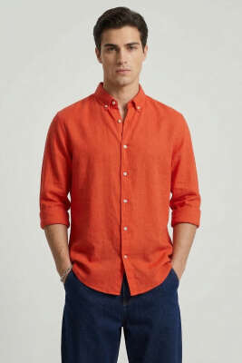 Fresh Keten Erkek Gömlek Kırmızı - GİESTO