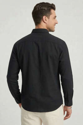 Fresh Keten Erkek Gömlek Siyah - Erkek Gömlek