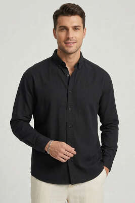 Fresh Keten Erkek Gömlek Siyah - GİESTO