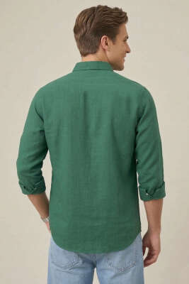 Fresh Keten Erkek Gömlek Zümrüt - Erkek Gömlek