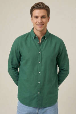 Fresh Keten Erkek Gömlek Zümrüt - GİESTO