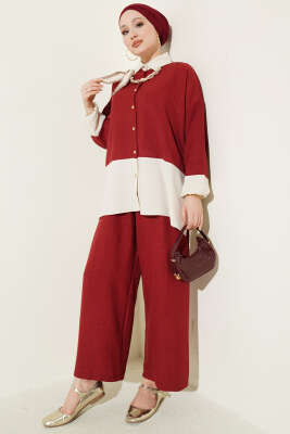 Fular Aksesuarlı Garnili İkili Takım Bordo - İkili Takım