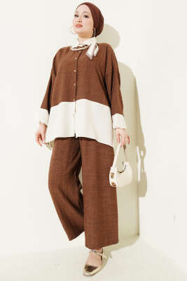 Fular Aksesuarlı Garnili İkili Takım Kahve - HATUN