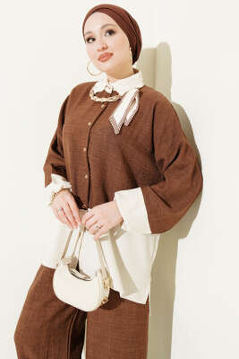 Fular Aksesuarlı Garnili İkili Takım Kahve - İkili Takım