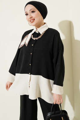 Fular Aksesuarlı Garnili İkili Takım Siyah - İkili Takım