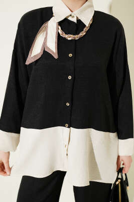 Fular Aksesuarlı Garnili İkili Takım Siyah - İkili Takım