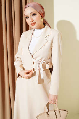 Fular Bağlamalı Etekli İkili Takım Bej - İkili Takım