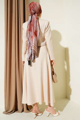 Fular Bağlamalı Etekli İkili Takım Bej - İkili Takım