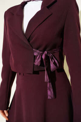 Fular Bağlamalı Etekli İkili Takım Burgonya - İkili Takım